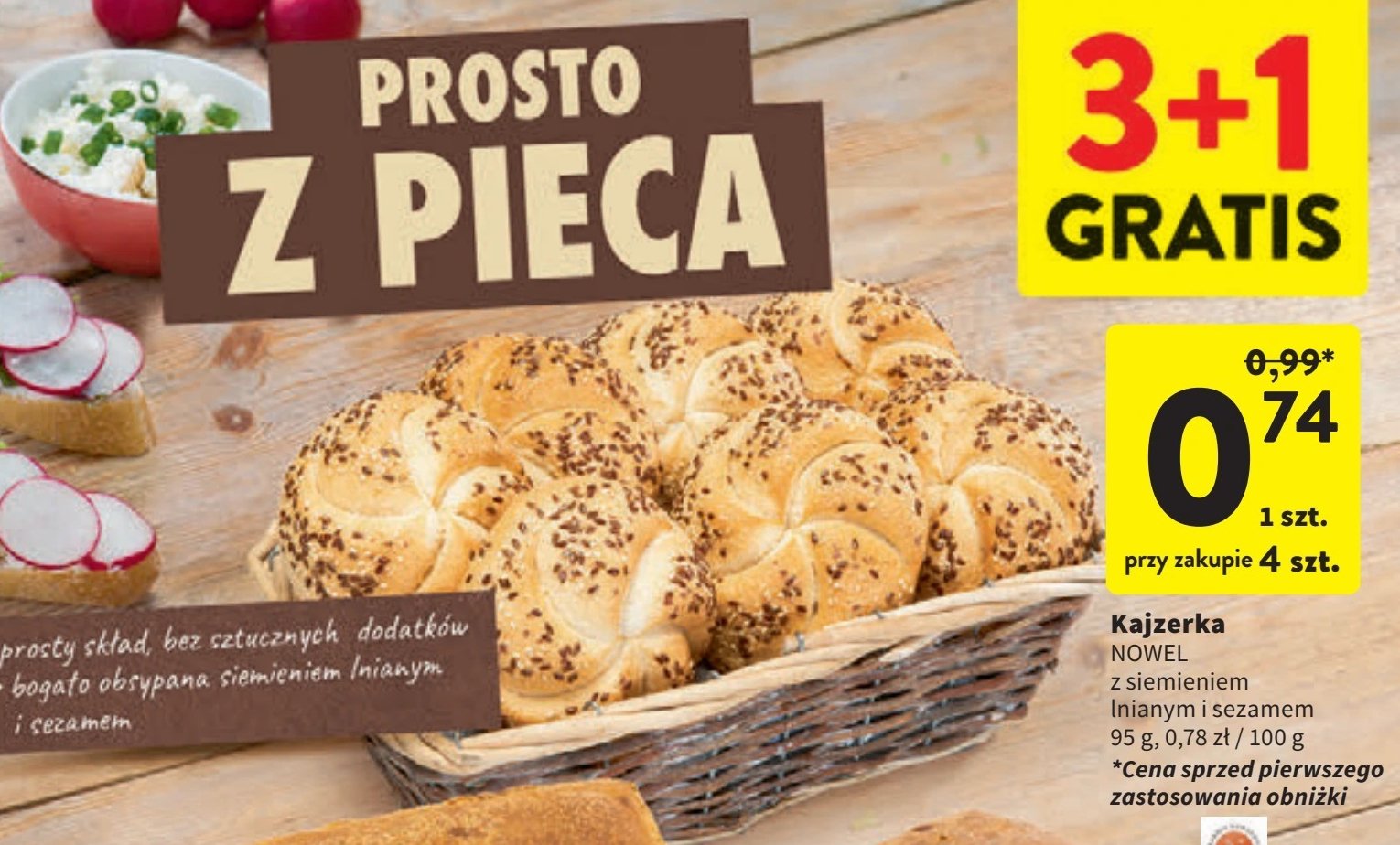 Kajzerka z siemieniem lnianym i sezamem Nowel promocja w Intermarche