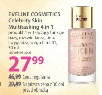 Produkt 4 w 1 EVELINE COSMETICS Celebrity Skin Multitasking łączy funkcje bazy, rozświetlacza, tintui i długotrwałego filtru 01 promocja w Hebe