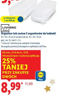 Organizer / zestaw 2 organizerów do lodówki LIVARNO home promocja