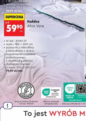 Kołdra Aloe Vera 200x220 cm promocja w Biedronka