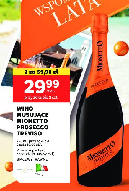 Wino białe wytrawne Mionetto prosecco doc treviso promocja