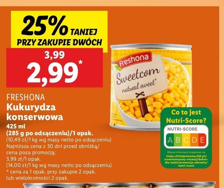 Kukurydza konserwowa supersłodka Freshona promocja