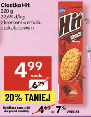 Ciastka Hit z kremem o smaku czekoladowym promocja w Delikatesy Centrum