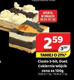 Ciasto 3-bit, Duet Cukiernia wójcik cena za 100g promocja w Delfin