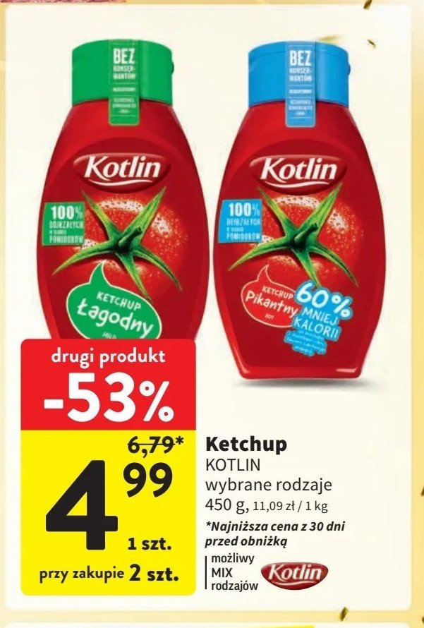 Ketchup pikantny 60% mniej kalorii Kotlin promocja