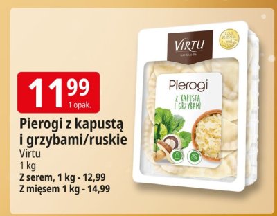 Pierogi z kapustą i grzybami/ruskie Virtu z serem, z mięsem promocja w Leclerc