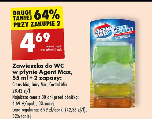 Zawieszka do wc citrus mix + 2 x zapas Agent max active & clean promocja