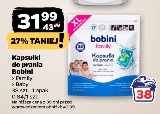 Kapsułki do prania do bieli i kolorów Bobini family promocja