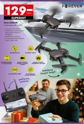Dron AIRONE z kamerą 4K UHD FOREVER promocja w Biedronka