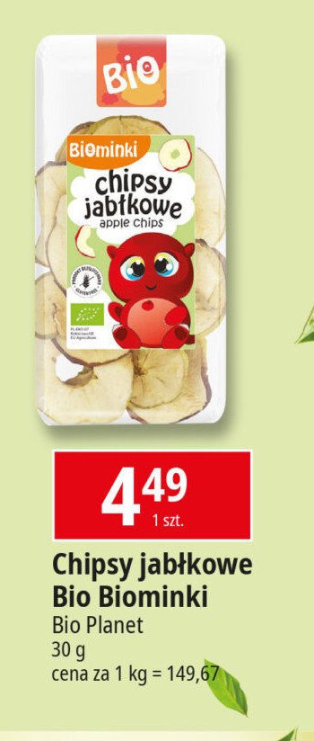 Chipsy jabłkowe Biominki Bio minki promocja w Leclerc