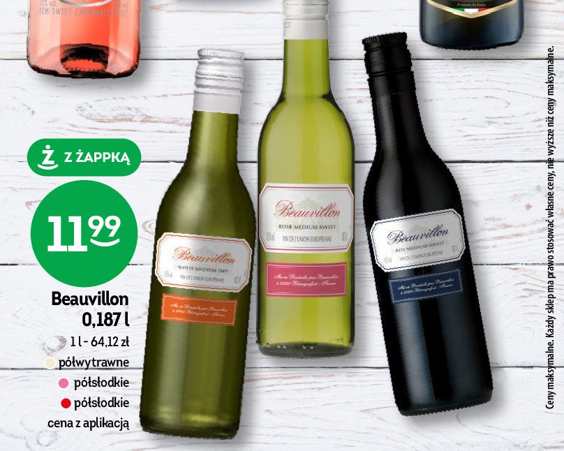 Wino Beauvillon white semi dry promocja