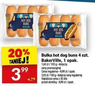 Bułka hot dog buns 4 szt. BakerVille, 1 opak. promocja w Twój Market