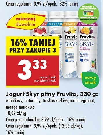 Jogurt truskawka kiwi Fruvita skyr promocja w Biedronka