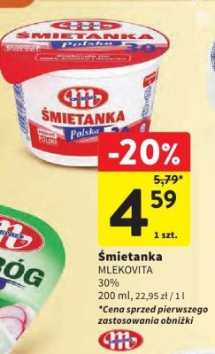 Śmietanka MLEKOVITA 30% promocja w Intermarche