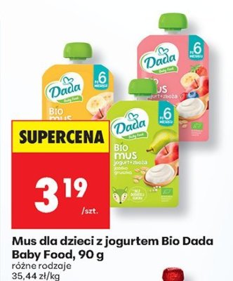 Mus dla dzieci z jogurtem Bio Dada Baby Food, 90 g promocja w Biedronka