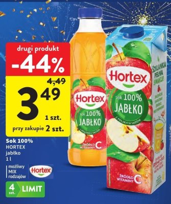Sok 100% Hortex jabłko promocja w Intermarche