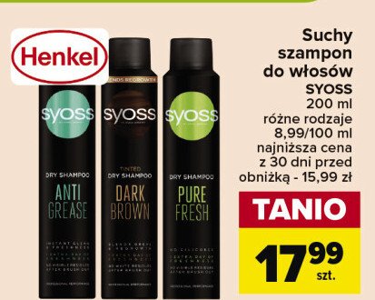 Suchy szampon do włosów Syoss anti-grease clean&fresh promocja w Carrefour