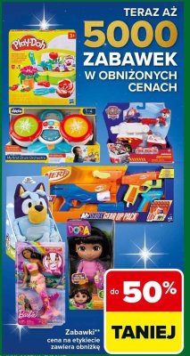 Zabawki cena na etykiecie zawiera obniżkę promocja w Carrefour Market