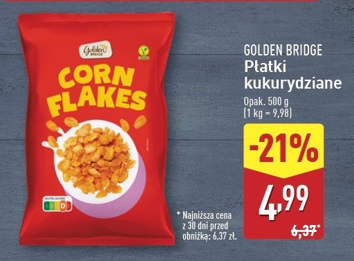 Płatki kukurydziane cornflakes GOLDEN BRIDGE promocja w Aldi