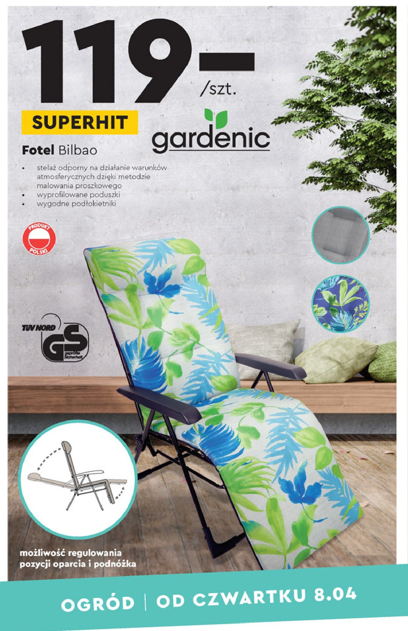 Fotel ogrodowy z podnóżkiem bilbao Gardenic yard promocja
