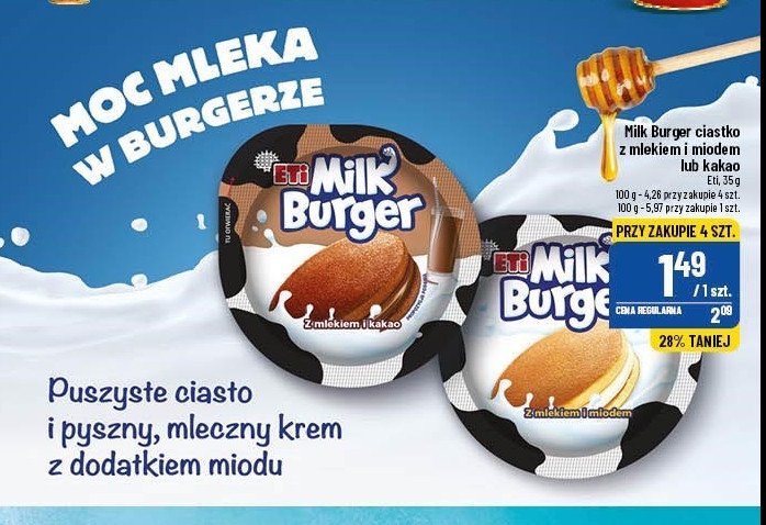 Baton z mlekiem i z miodem Eti milk burger promocje
