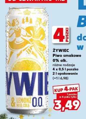 Piwo Żywiec 0% alk. różne rodzaje 4 x 0,5l puszka 2 l opakowanie promocja w Kaufland