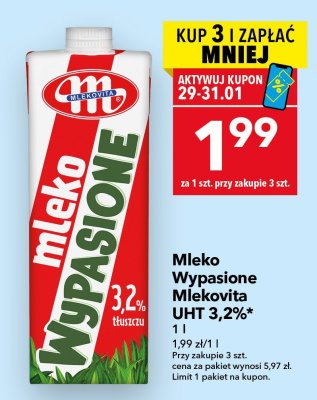 Mleko Wypasione Mlekovita UHT 3,2% tłuszczu 1l promocja w LEWIATAN