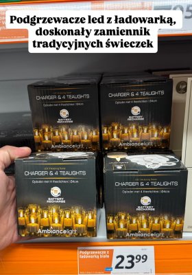 Podgrzewacze LED z ładowarką  promocja w Action