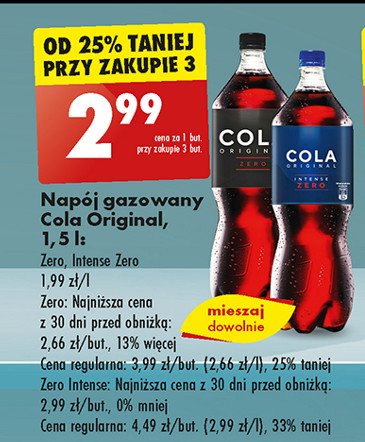 Napoj Cola original zero promocja w Biedronka