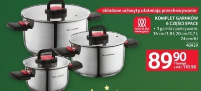 Komplet garnków SPACE 6 części 3 garnki z pokrywami 16 cm/1,8 l; 20 cm/3,7 l; 24 cm/6 l promocja w Selgros