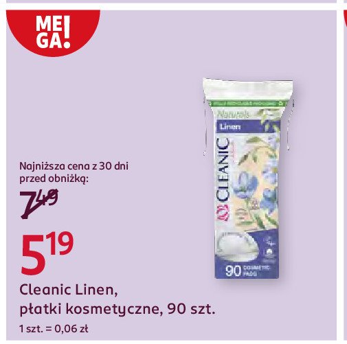 Płatki kosmetyczne linen Cleanic promocja w Rossmann