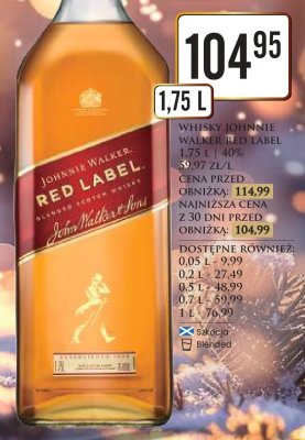 Whisky Red Label 1,75 l Johnnie Walker promocja w Dino