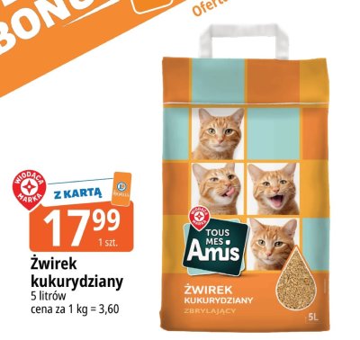 Żwirek kukurydziany Tous Mes Amis 5 litrów promocja w Leclerc