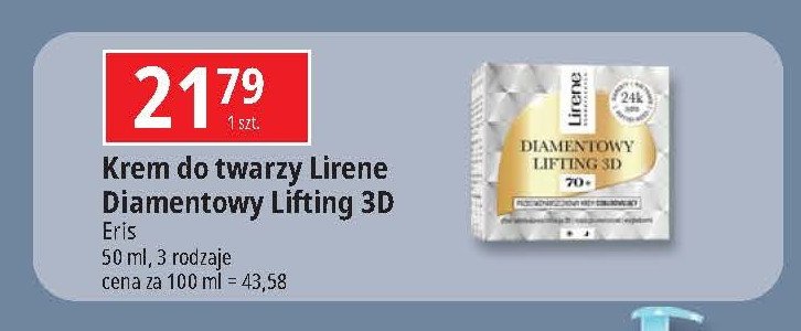 Przeciwzmarszczkowy krem odbudowujący 70+ Lirene diamentowy lifting 3d promocja w Leclerc