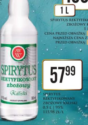 Spirytus rektyfikowany zbożowy Kaliski 0.5 L promocja w Dino