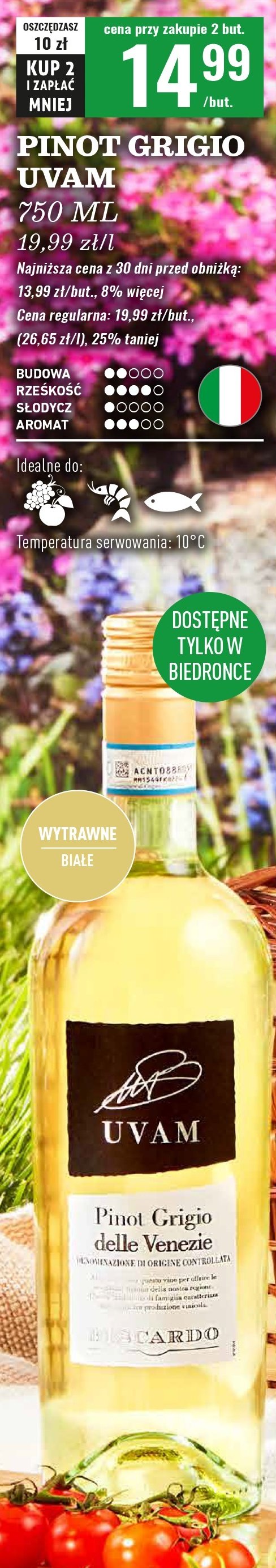 Wino UVAM PINOT GRIGIO promocja w Biedronka