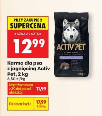 Karma dla psa z jagnięciną Activ Pet, 2 kg promocja w Biedronka