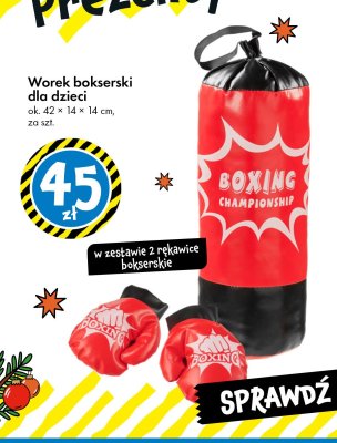 Worek bokserski dla dzieci ok. 42 × 14 × 14 cm w zestawie 2 rękawice bokserskie promocja w Tedi