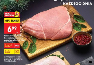 Szynka wieprzowa bez kości pakowana próżniowo Kraina Mięs promocja w Biedronka