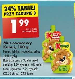 Mus banan Kubuś mus 100% promocja w Biedronka