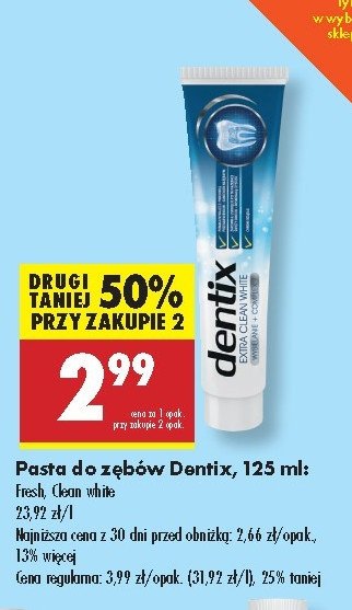 Pasta do zębów extra clean white Dentix promocja w Biedronka