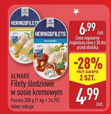 Filety śledziowe ALMARE Filety śledziowe w sosie kremowym promocja w Aldi