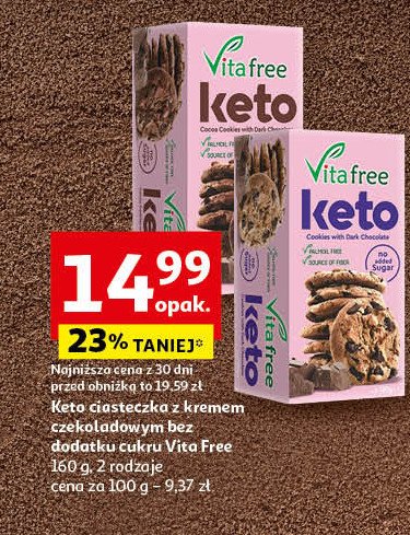 Ciastka z kremem czekoladowym bez cukru Vitafree promocja