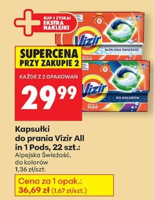 Kapsułki do prania Vizir All in 1 Pods, 22szt., różne rodzaje: Alpejska Świeżość, do kolorów promocja w Biedronka