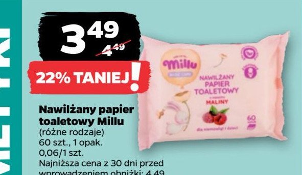 Papier toaletowy nawilżany malina Millu promocja