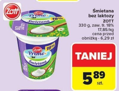 Śmietana bez laktozy ZOTT 330g promocja w Carrefour Market