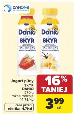 Jogurt pitny SKYR DANIO truskawka 270g promocja w Carrefour