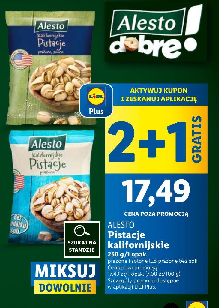 Pistacje kalifornijskie prażone i solone Alesto promocja