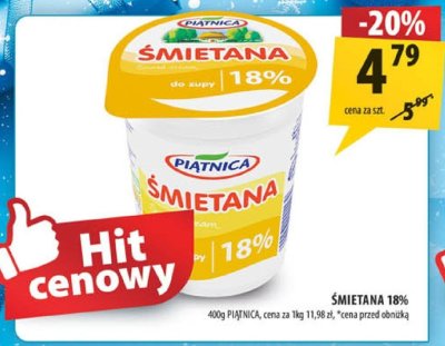 Śmietana 18% Piątnica promocja w Arhelan