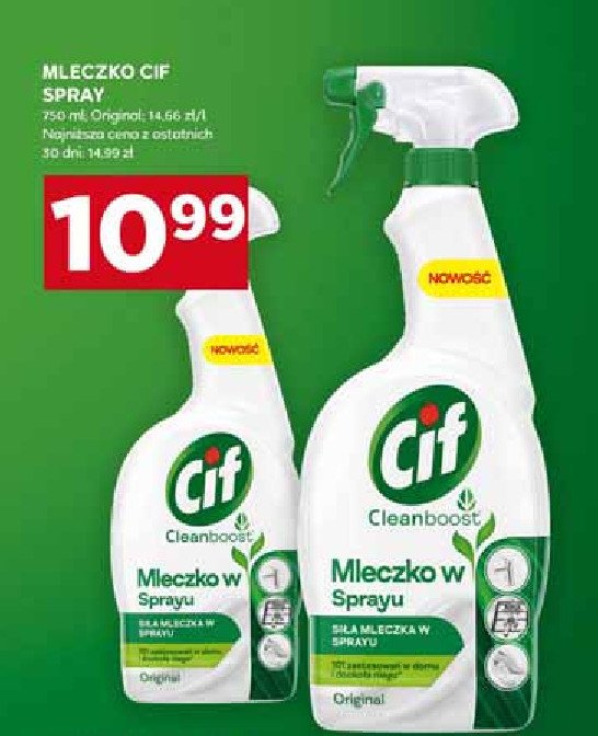 Mleczko w sprayu original Cif cleanboost promocja